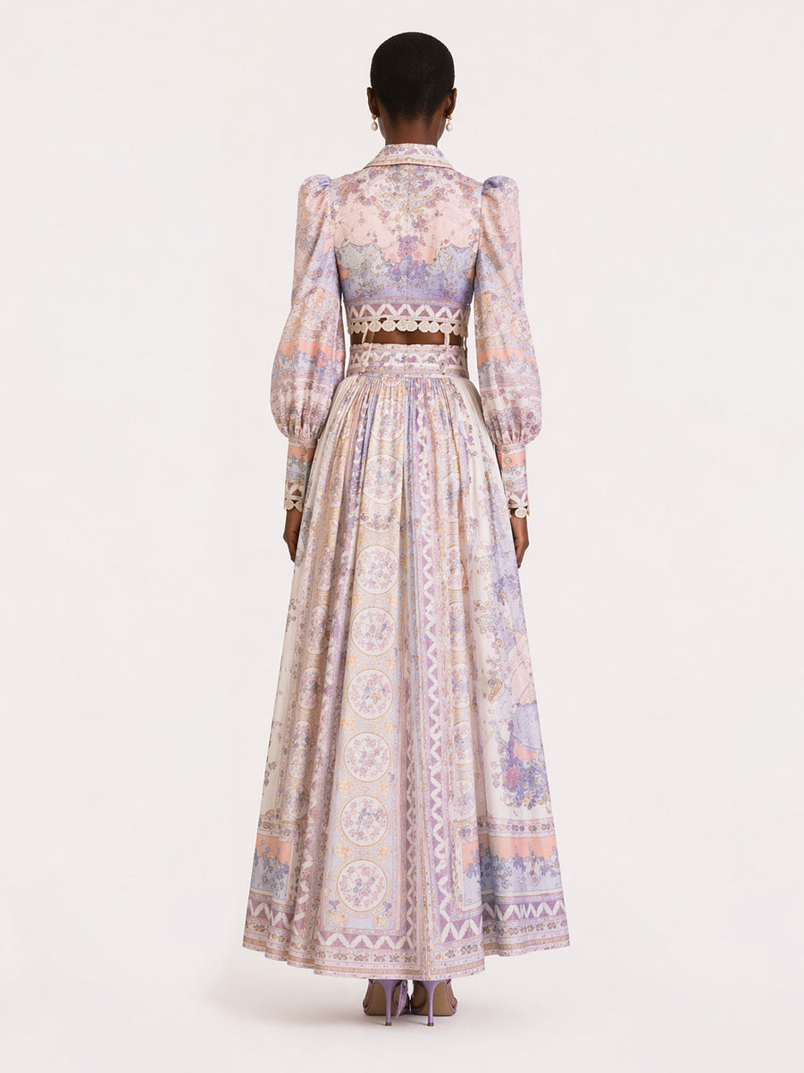 Natalie Long-Sleeve Printed Long Skirt Set