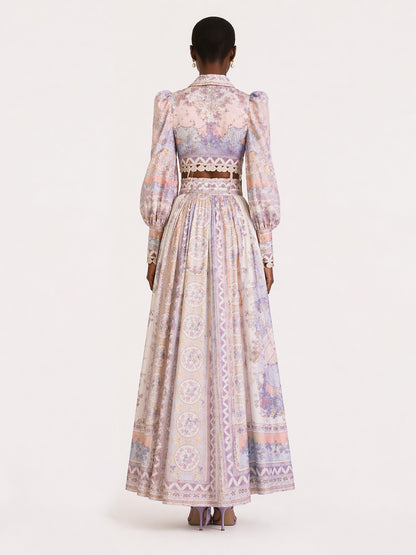 Natalie Long-Sleeve Printed Long Skirt Set