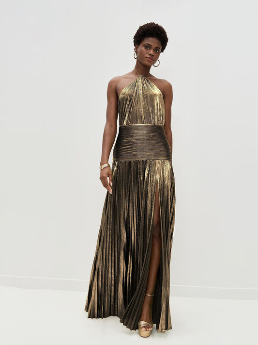 Noelia Metallic Slit Maxi Dress