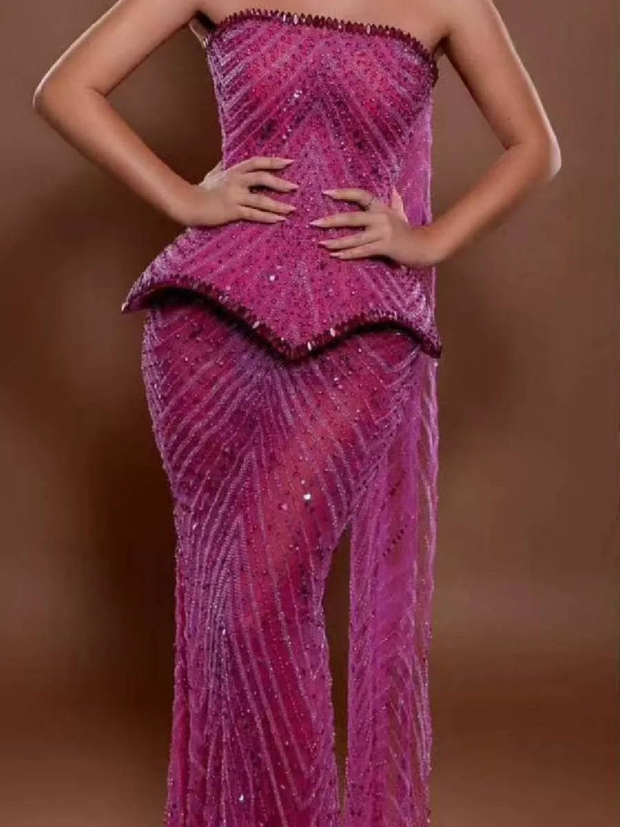 Adela Strapless Rhinestone Maxi Dress In Pink