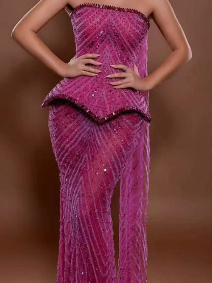Adela Strapless Rhinestone Maxi Dress In Pink