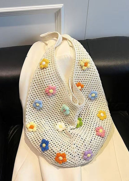 Crochet Shoulder Bag with Colorful 3D Floral Accents