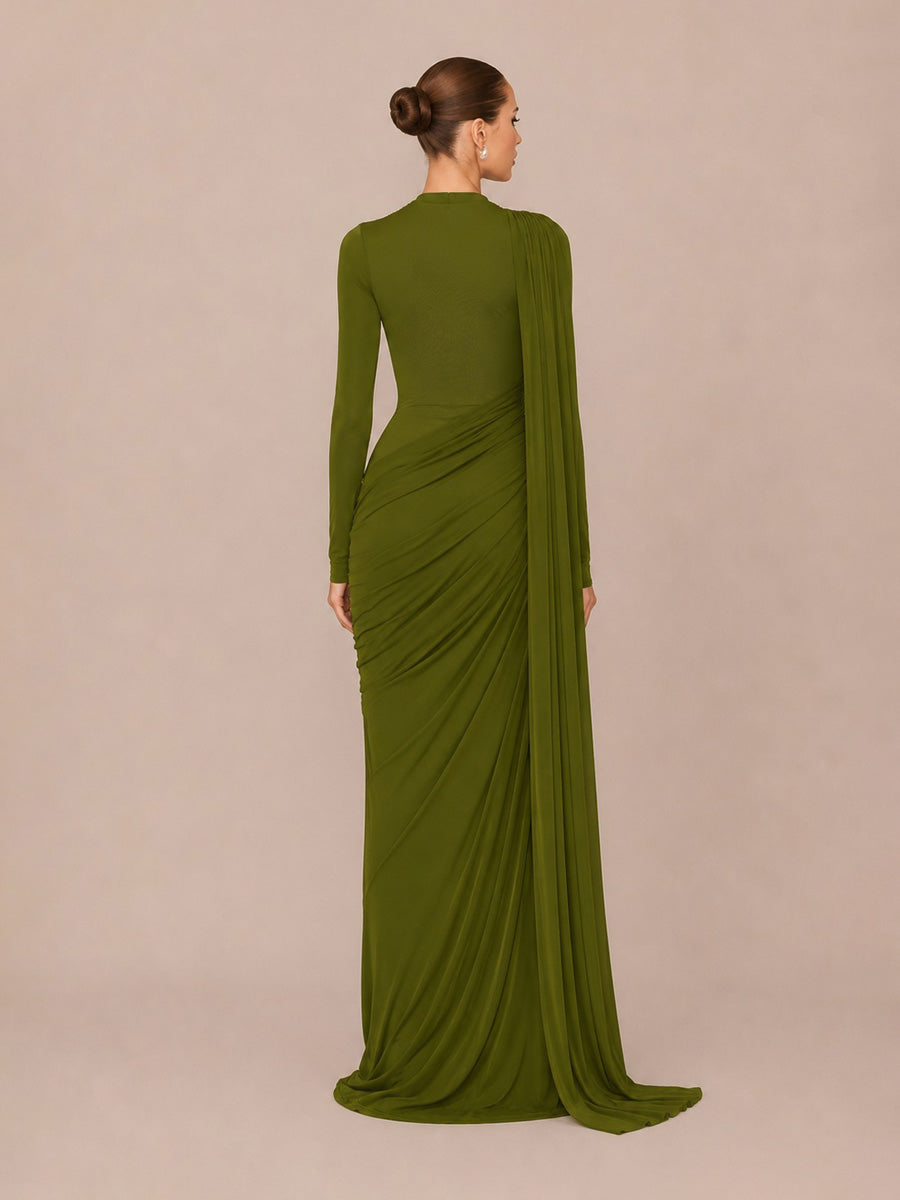 Luna Ruffled Ribbon Round Neck Long Sleeve Maxi Dress