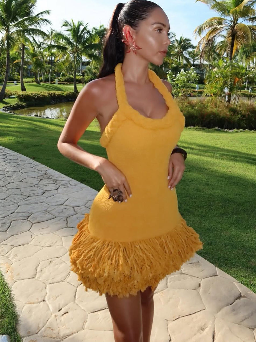 Alondra Hand-Woven Braided-Strap Tassel Dress