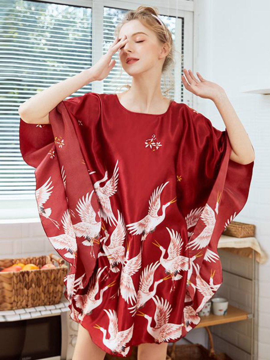 Silk Nightwear Women'S Summer Bats Sleeve Sleeping Skirt Women'S Summer Size Clothing