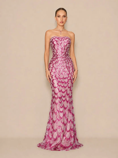 Aileen Romantic Contour Strapless Sequin Maxi Dress