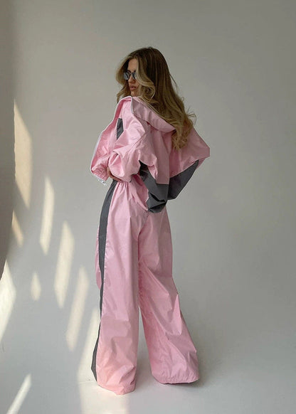 Two Tone Polyester Windbreaker Jacket And Pants Set