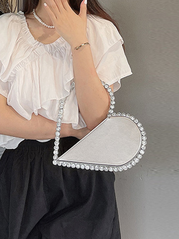 Contrast Color Heart Shape Hollow Rhinestone Zipper Evening Bags