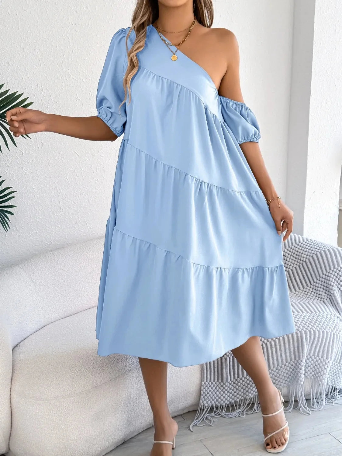 Single Shoulder Tiered Dress