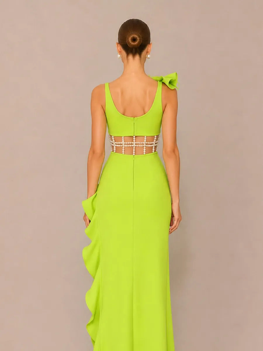 Neva Openwork Maxi Dress with Ruffles and Pearl Details