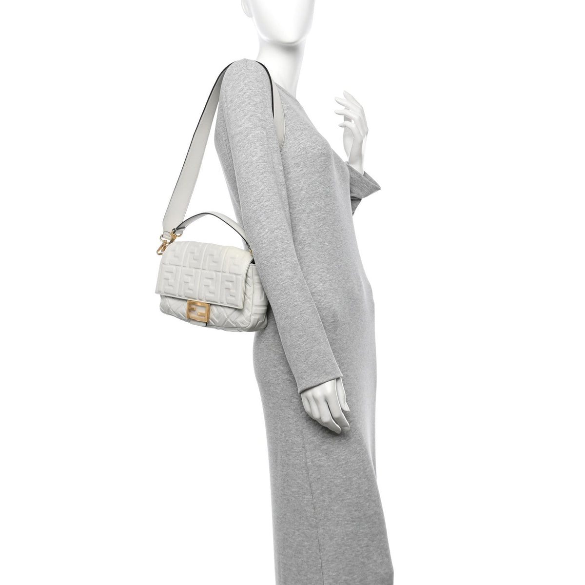 Nappa FF 1974 Embossed Large Baguette White