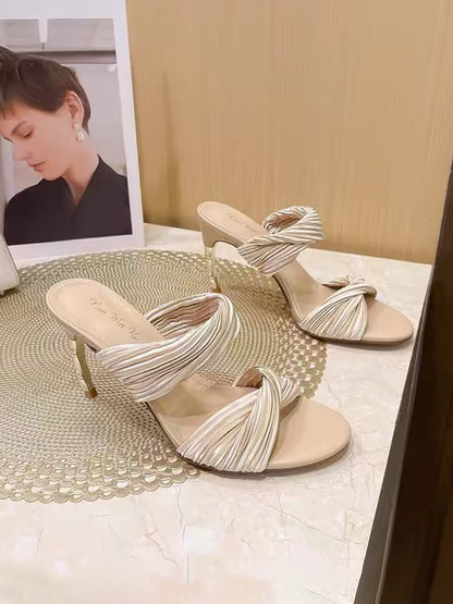 Rose Ruched High-Heeled Sandals