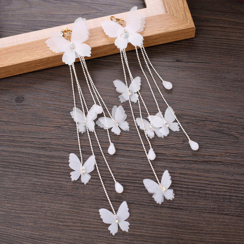 Bridal Butterfly Drop Earrings with Floral Mesh