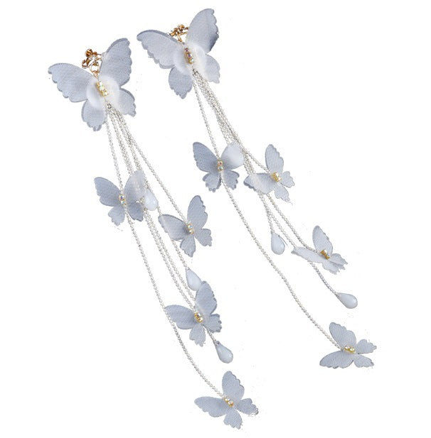Bridal Butterfly Drop Earrings with Floral Mesh