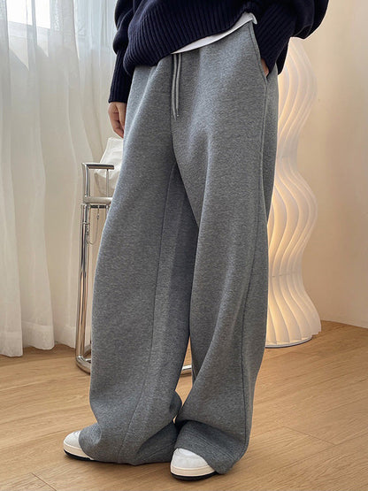 Simple Wide Leg Loose Velvet Drawstring Solid Color Casual Pants Bottoms
