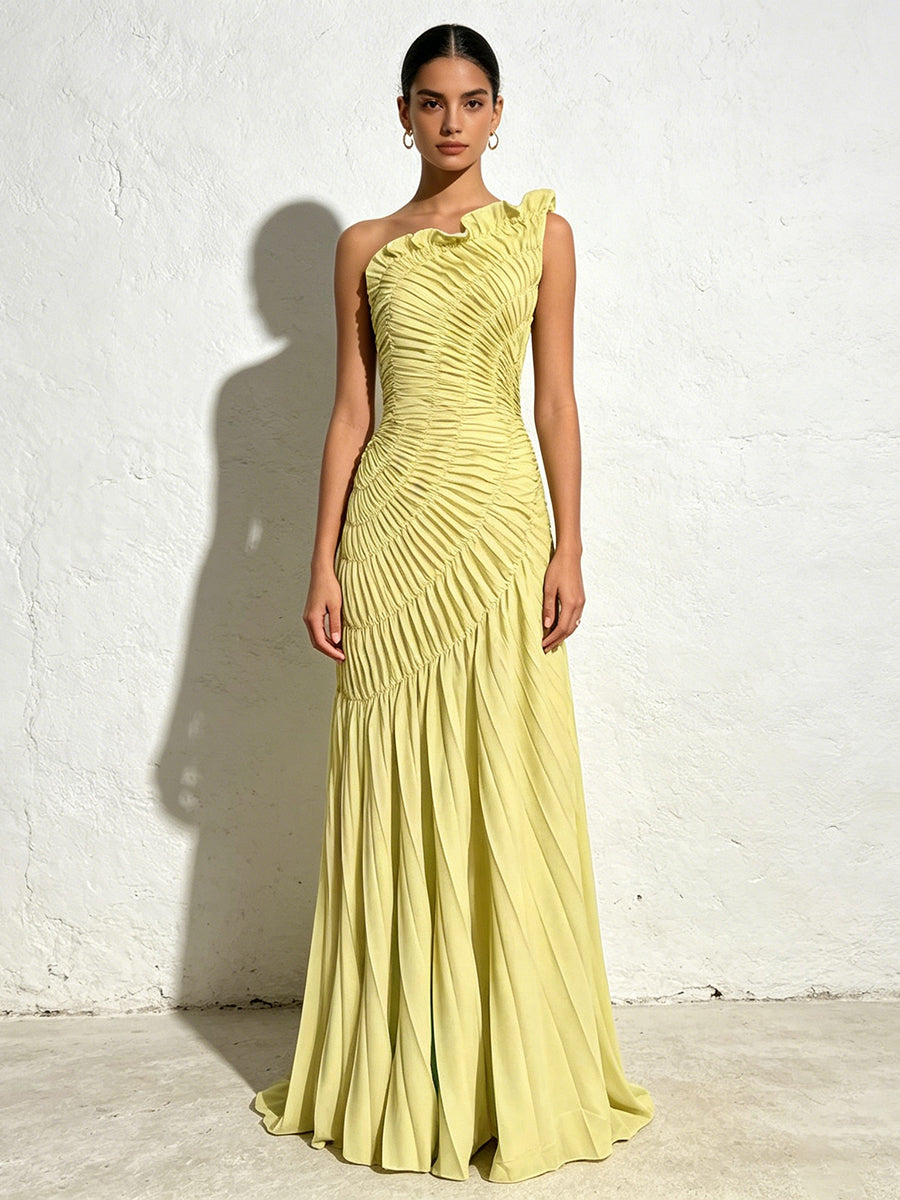 Luna Ruched One-Shoulder Mermaid Maxi Dress