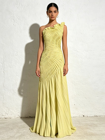 Luna Ruched One-Shoulder Mermaid Maxi Dress