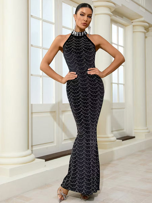 Mariella Rhinestone-Embellished Sleeveless Bodycon Maxi Dress