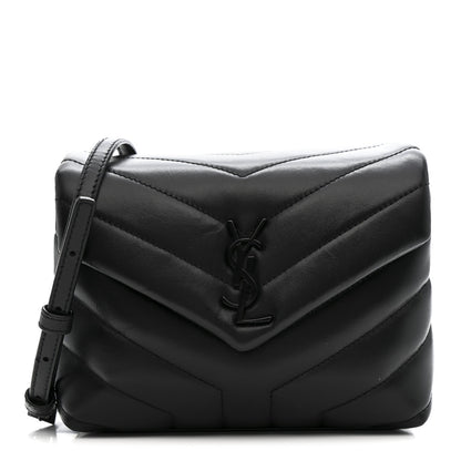 Calfskin Y Quilted Monogram Monochrome Toy Loulou Crossbody Bag Black