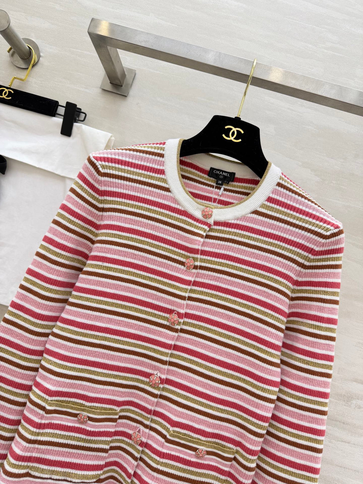 CC Button-down Striped Knit Long-Sleeve Cardigan 344741