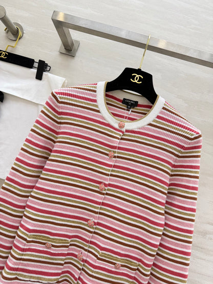 CC Button-down Striped Knit Long-Sleeve Cardigan 344741