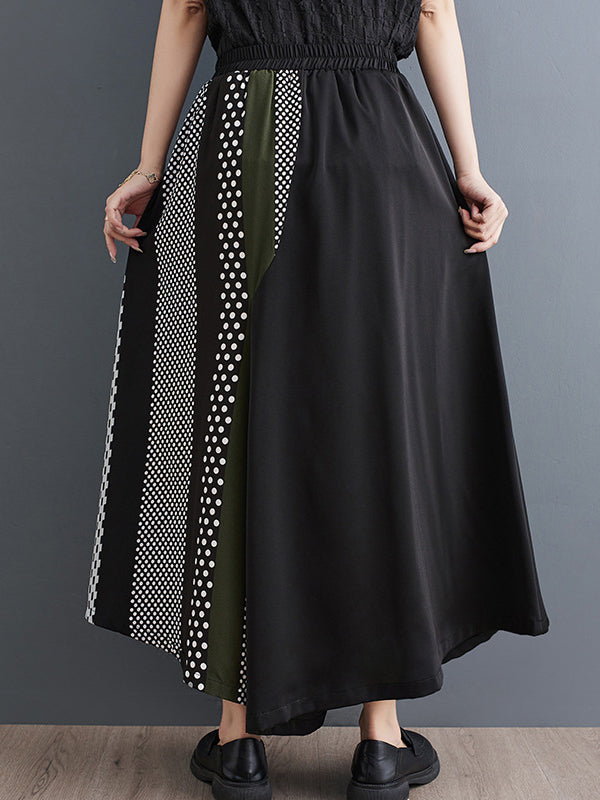 High Waisted Loose Asymmetric Elasticity Printed Split-Joint Pants Trousers