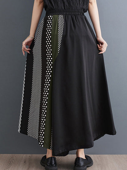High Waisted Loose Asymmetric Elasticity Printed Split-Joint Pants Trousers