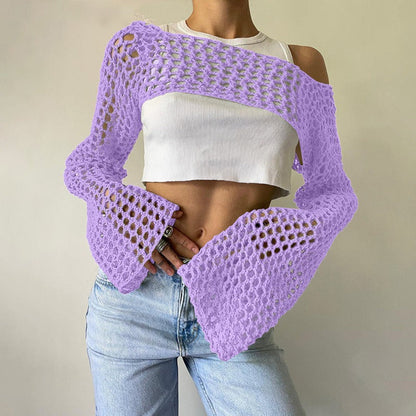 Casual Flare Sleeve Mesh Short Net Top