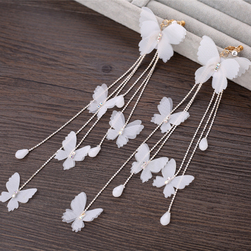 Bridal Butterfly Drop Earrings with Floral Mesh