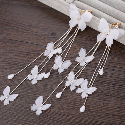 Bridal Butterfly Drop Earrings with Floral Mesh