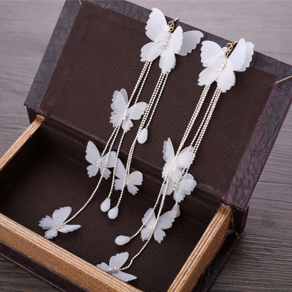 Bridal Butterfly Drop Earrings with Floral Mesh