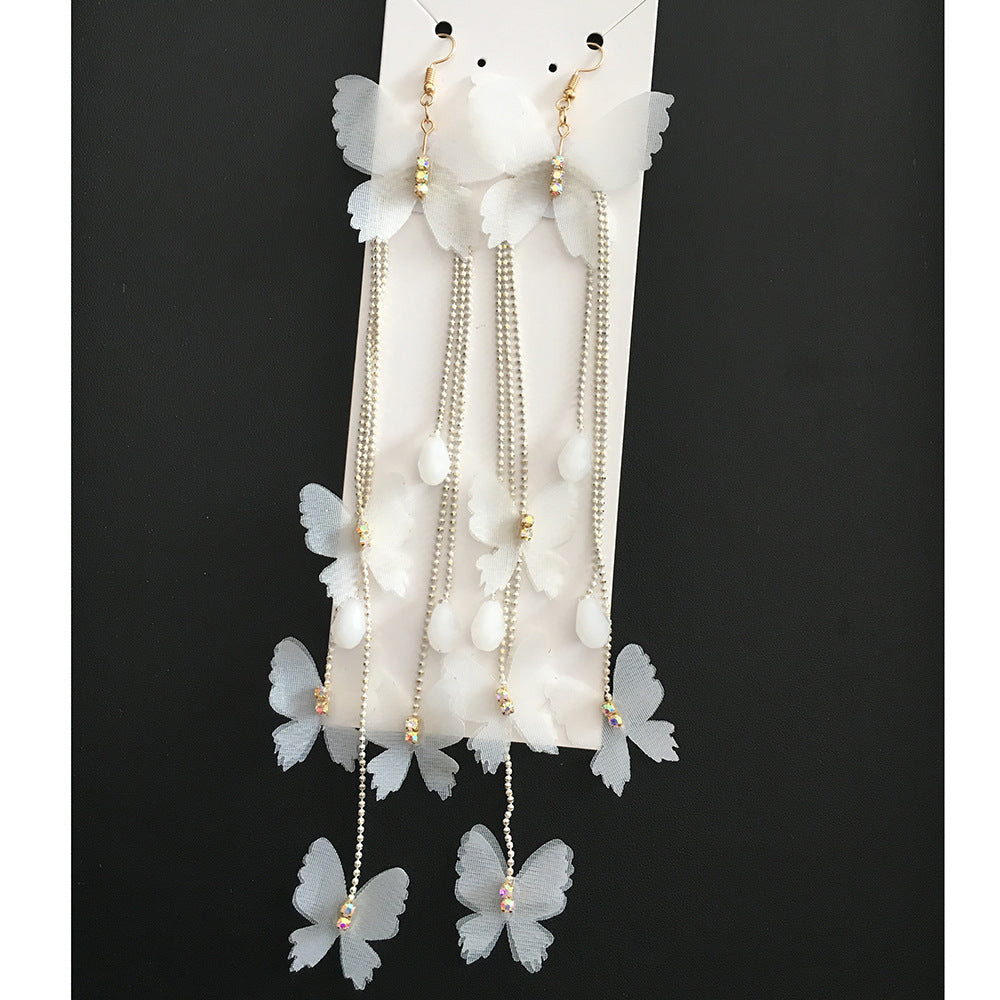 Bridal Butterfly Drop Earrings with Floral Mesh