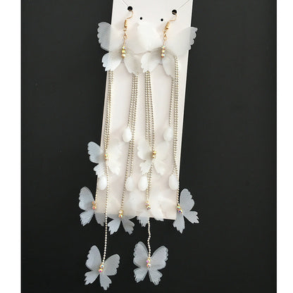 Bridal Butterfly Drop Earrings with Floral Mesh