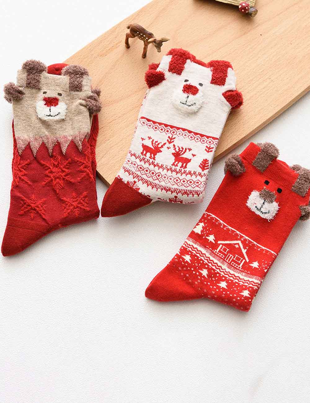 Funny Cartoon Reindeer Christmas Crew Socks Set