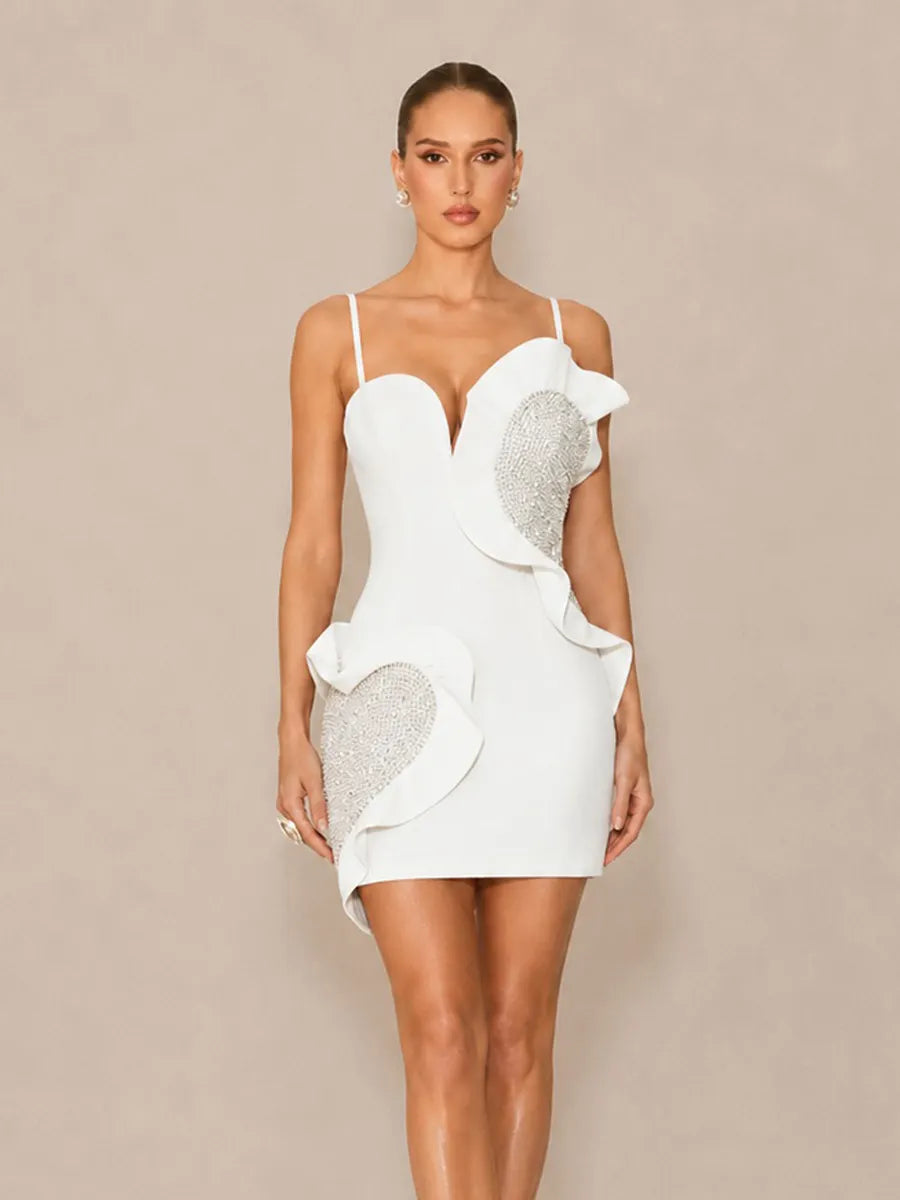 Avalon Rhinestone-Embellished Bodycon Mini Dress with Spaghetti Straps