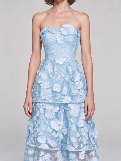 Maeve 3D Floral Tiered Midi Dress