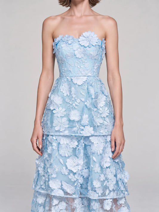 Maeve 3D Floral Tiered Midi Dress