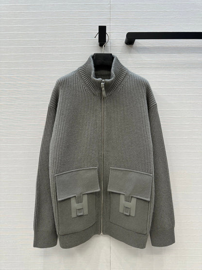 HM 25S Zipped Jacket H Leather Pockets in Gray Cashmere 305009
