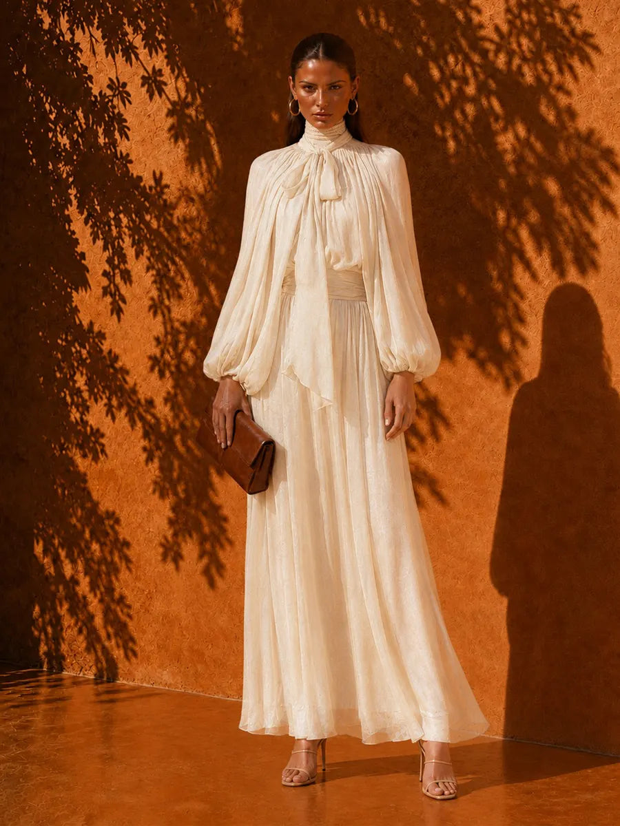 Celestia Elegant Pleated Tie-Waist Maxi Dress