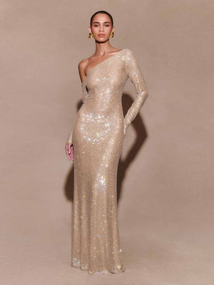 Elodie Diamante Long Sleeve Maxi Dress