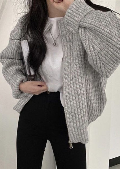Chunky Knit Cardigan Zip Up Ribbed Sweater