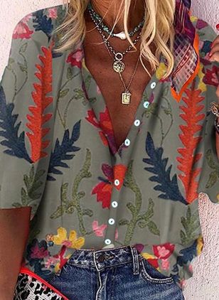 Multicolor Printing Fashion Loose Women'S Shirt