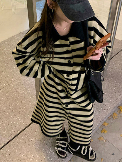 Urban Long Sleeves Loose Striped Polo Sweater Dresses