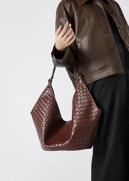 Woven Leather Shoulder Hobo Bag Soft Cowhide