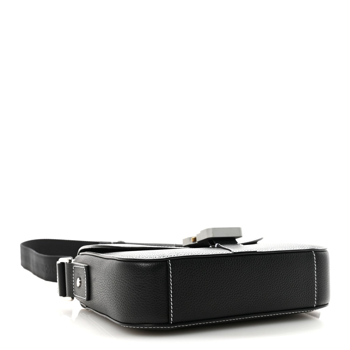 Grained Calfskin Medium Saddle Messenger Bag Black