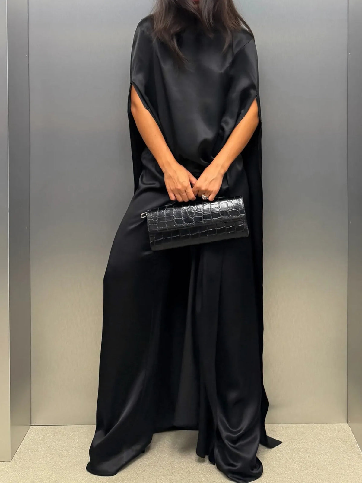 Calliope Satin Two-Piece Set In Black