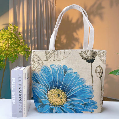 Cosbai - Blue Floral Embroidered Canvas Bag