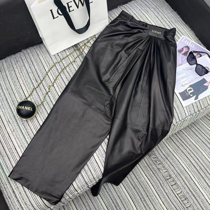 Loewe Wide-Leg Trousers Black Nappa Leather 348563
