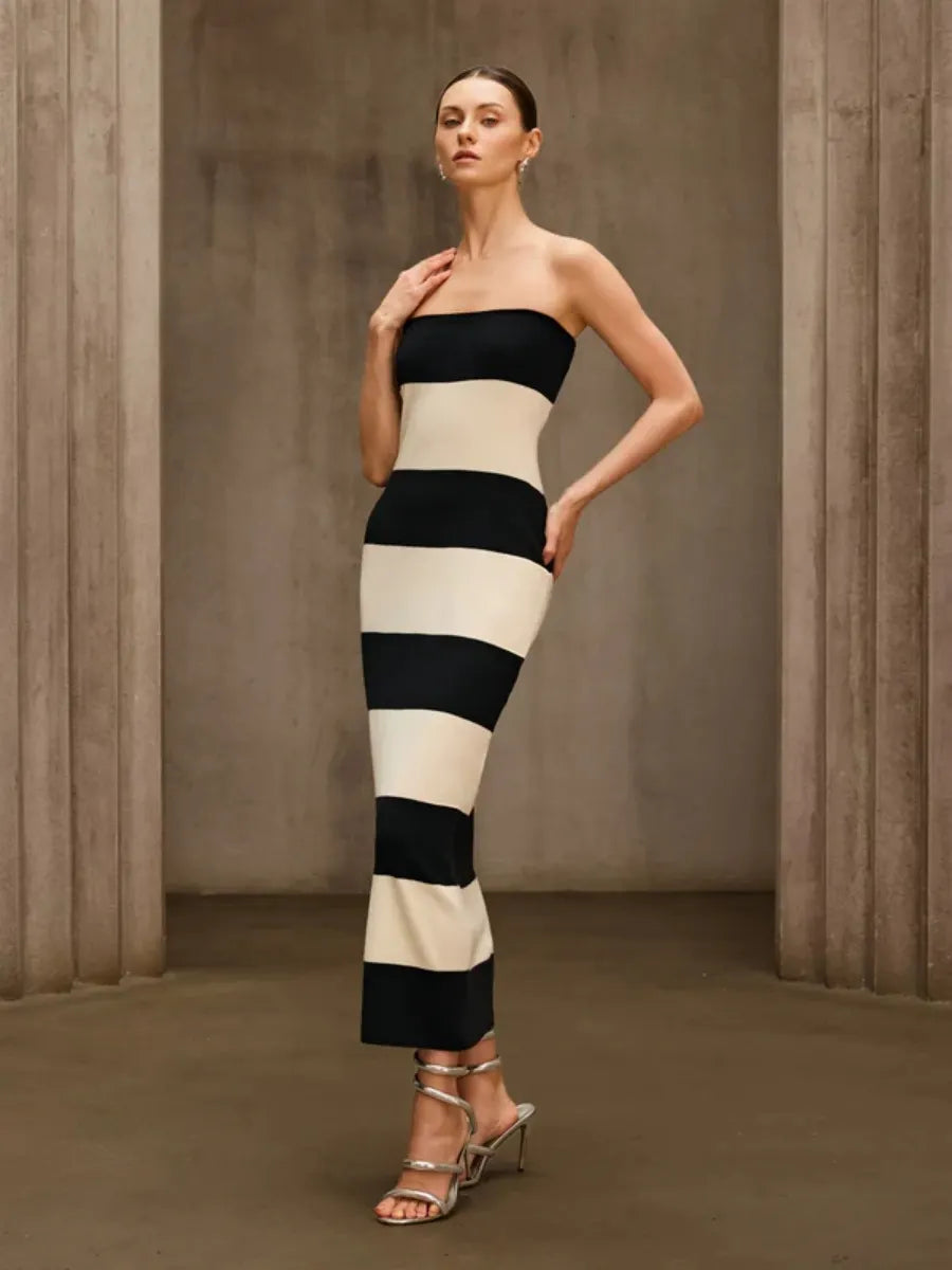 Chloe Strapless Striped Knit Maxi Dress
