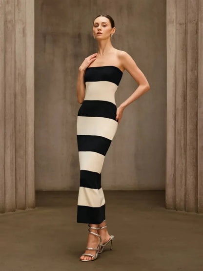 Chloe Strapless Striped Knit Maxi Dress